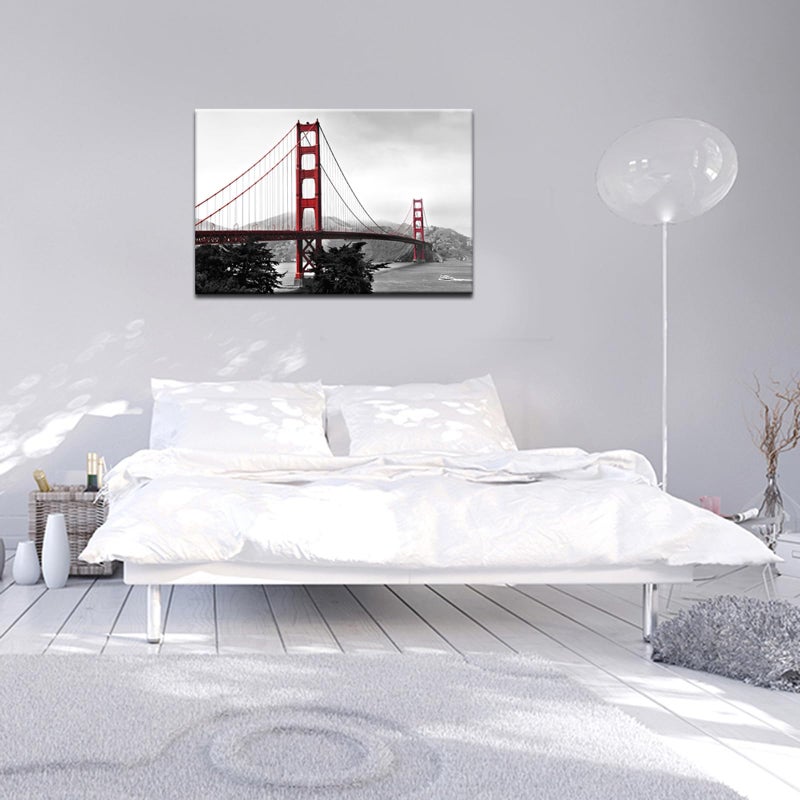 LevvArts Golden Gate Bridge Canvas Wall Art San Francisco Bridge Picture Painting Modern Black and White Red Home Wall Decoration -24"x 36" - Image 4